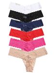 Yetthpowr 6 Pack Lace Thongs for Women No Show Underwear Breathable Sexy Basics Panties for Ladies Thong S-XL, 6 Colors, M