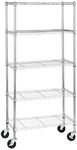 Amazon Basics 5-Shelf Adjustable, Heavy Duty Storage Shelving Unit on 4'' Wheel Casters, Metal Organizer Wire Rack, Chrome (30L x 14W x 64.75H)