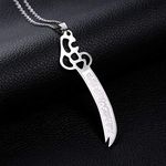 Calvas Sonya Arab Koran Knife Necklaces Imam Ali Sword Muslim Islam Allah Stainless Steel Arabic Knife Alcoran Pendant Jewelry Bijoux - (Metal Color: Steel Color 1, Length: 50cm), Stainless Steel