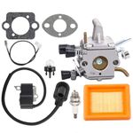 Dalom FS250 Carburetor for Stihl FS120 FS200 FS 250 FS300 String Trimmer Weed Eater Replace 4134 120 0603 with 4134 400 1301 Ignition Coil