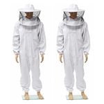 Anp Bee Full Body Beekeeper Suit with Round Bee Veil Hood Protection & Free Leather Hand Gloves for Honey Harvesting Safety Bee keeping Suit for Beekeepers Elastic Cuff White Medium, Pack of 2
