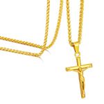 Jesus Cross Necklace for Men and Women, Speroto Silver and Gold Mens Necklace with Carved Jesus Cross Pendant and Wheat Chain, Cross Necklace for Women Simple Jewelry Gift for Men Women (Gold, 18 inch)