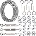 15m Garden Wire Pergola Kits, Heavy Duty Picture Hanging Wire Fencing, Stainless Steel Cable Railing Metal Wire Rope Clamps Sleeves Hooks Turnbuckle Wire Tensioner Trellis For Climbing Plants(28pcs)