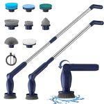 Leebein Electric Spin Scrubber, Cordless Cleaning Brush with 8 Replaceable Brush Heads, Adjustable Extension Handle, 2 Speeds & Remote Control, Power Cleaning Scrub for Bathroom Tile Car (Blue)