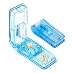 Pill Tablets Cutters for Small or Large Pills Cut in Half Quarter, Pill Splitter with Sharp Blade & Pill Storage Compartment (Blue)