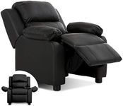 Costzon Kids Recliner, Leather Recliner Chair w/Footrest, Armrest Storage, Headrest & Lumbar Support, Ergonomic Lounge Chair for Living & Gaming Room, Adjustable Recliner Sofa for Boys Girls (Black)