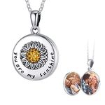 KINGWHYTE Sunflower Necklace You are My Sunshine Picture Locket Necklace That Holds Pictures 925 Sterling Silver Pendant Necklace for Women