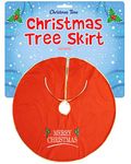 Henbrandt Large Red Christmas Tree Skirt 90cm Xmas Tree Red Base Cover with ‘Merry Christmas’ Design Protective Floor Covering for all Tree Sizes Xmas Party Decorative Floor Mat Christmas Decorations