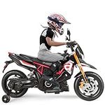 FUTADA Kids Ride on Motorcycle, 12V Kids Electric Motorcycle w/Detachable Balance Wheels, Headlight, Music, Foot Pedal, Battery Powered Motor Bike, Birthday Gift for Children Girls Boys (Red)