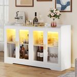 YITAHOME Coffee Bar Cabinet w/LED Light, 55'' Storage Cabinet with 4 Doors ＆ Adjustable Shelves, Sideboard Buffet Cabinet with Storage for Kitchen, Living Room, White