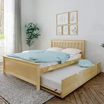 BEDSMART Full Size Bed with Pull-Out Trundle, Solid Wood, Space-Saving Design | Natural Finish