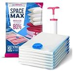 Jumbo 6 Pack - SPACE MAX Premium Space Saver Vacuum Storage Bags - Save 80% More Storage Space - Reusable, Double Zip Seal & Leak Valve, Includes Travel Hand Pump