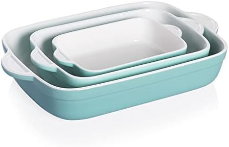Sweejar Ceramic Baking Dish, Non-Stick Roasting Pan with Handles, Rectangular Lasagna Pan for Cooking, Kitchen, Cake Dinner, Banquet and Daily Use, 13 * 9 Inches, Set of 3 (Turquoise)
