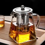 YUEMING Glass Teapot with Infuser, 550 ml in Square Shape Borosilicate Glass Tea Pot with Tea Strainers for Loose Leaf Tea, Microwavable and Stovetop Safe,Removable 304 Stainless Steel Infuser