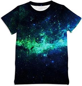 Ainuno Graphic Tees for Boys Girls Kids 7-14Y, Summer Short Sleeve T Shirt Cool 3D Print, Galaxy, 9-10 Years