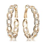 Gemini Women's Jewelry 18K Yellow Gold Plated Big Large Hoop Pierced 925 Silver Earrings with CZ Diamonds in 3 colors, Platinum, Rose Gold, Yellow Gold Gm039Rg 1.5 inches