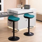 YOUNIKE Bar Stools Set of 2 Counter Height Barstools for Kitchen Island, Black Swivel Bar Stools Adjustable Bar Chairs, PeacockGreen Seat