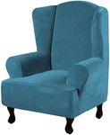 H.VERSAILTEX 1 Piece Super Stretch Stylish Furniture Cover/Wingback Chair Cover Slipcover Featuring Velvet Plush Fabric, Modern High Stretch Rich Velvet Slipcover (Wing Chair, Peacock Blue)