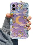 EYZUTAK Case for iPhone 11, Colorful Retro Oil Painting Flower Moon Pattern Laser Cute Curly Wave Edge Exquisite Phone Cover Stylish Durable TPU Protective Case for Girls Women - Purple White