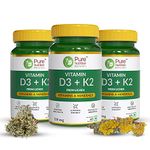 Pure Nutrition Naturals Vitamin D3 (Lichen Source) + Vitamin K2 (Mk-7 55Mcg) 600 Iu Daily Wellness Supplement For Strong Bones, Immunity, Joint & Heart Health For Men & Women - 60 Veg Tablets (Pack 3)