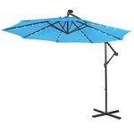 DORTALA 10FT Solar Powered Patio Umbrella, Market Cantilever Umbrella with Easy Tilt Mechanism, 8 Sturdy Ribs, 32 LED Lights, Steel Base, Outdoor Umbrella for Backyard, Garden, Pool, Lawn, Blue