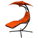 Safstar Hanging Chaise Lounger with Removable Canopy, Outdoor Swing Chair with Built-in Pillow, Hanging Curved Chaise Lounge Chair Swing for Patio Porch Poolside, Hammock Chair with Stand (Orange)