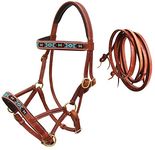 CHALLENGER Horse Western Leather Training Tack Bitless Sidepull Beaded Bridle Reins 77RS12TN