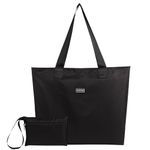 AOTIAN Large Capacity Reusable Grocery Shopping Bag with Zip Women's Ultra-light Foldable Handbag Tote Travel Shoulder Bag with Small Purse Beach Bag Gymbag, Black