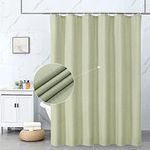 Krismile Linen Washable Shower Curtain, Waterproof Mould Proof and Mildew Resistant Weighted Hem Bathroom Shower Curtains with 12 White Hooks for Wet Room 180x180cm Sage Green