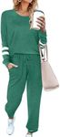 Ekouaer Sweatsuits Womens Loungewear Set Tracksuit Long Sleeve Pajamas Set with Pockets 2 Piece Outfits Lounge Sets Dark Green X-Large