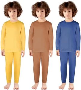 Silkfly 3Pcs Kids Thermal Underwear Sets Toddler Long Sleeve Base Layer Long Johns Thermal Top and Bottom for Girl Winter Boy, Dark Grey, Dark Blue, Yellow, 4 Years