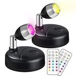 Klarlight 2 Pack Mini RGB Battery Spotlights Indoor with Remote Control Wireless LED Spot Lights Picture Light with 13 Light Colours for Cabinet Art Display Party Ambience