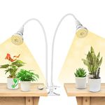 SANSI 300W LED Grow Lights for Indoor Plants with Lifetime Free E27 Grow Bulb Replacement, Full Spectrum Doule Gooseneck Clip Plant Grow Lamp with Optical Lens for Seedlings Plant Growing - White