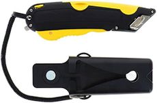 Veltec EZ-2000 Safety Box Cutter Utility Knife, Tape Splitter at Back, 3 Blade Depth Setting, Squeeze Trigger and Dual Side Edge Guide, 2 Blades (Yellow)