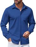 COOFANDY Men's Lightweight Long Sleeve Dress Shirt Wrinkle Free Dress Shirt No Tuck Shirt Attire Dark Blue