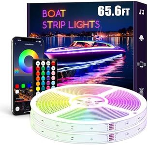 Flupuro Smart LED Boat Strip Lights, 65.6ft RGB Marine LED Light, IP68 Waterproof Boat Interior Light, Boat Navigation Lights, 12V Night Fishing Lights, Outdoor Accessories Decor