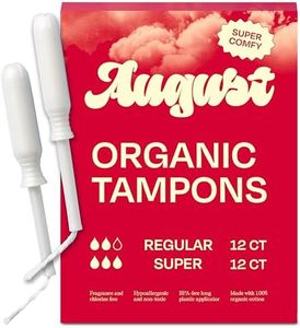 August Super + Regular Tampons - 24-Pack (12 + 12) 100% Organic Cotton Tampons for Women and Anyone Who Menstruates, Non-Toxic, Fragrance-Free, and Hypoallergenic with Long Applicators