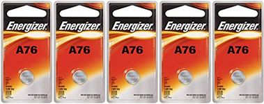 5 Energizer A76 LR44 1.55V Button Cell Alkaline Batteries (Individually Packaged Each with Retail Hanging Tab)