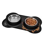 yoka Dog Bowls Non Slip Stainless Steel Double Bowl with Non-Spill Silicone Mats Tray for Cats Dogs Puppies Food Water Feeding (14oz /400ml Each Bowl, Black)