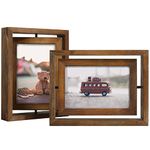 EGOFINE 2 Pack 6x4 Rotating Floating Picture Frames, Double-Sided Display with HD Glass Front Wooden Distressed Frame for Vertical or Horizontal Tabletop Display, Carbonization