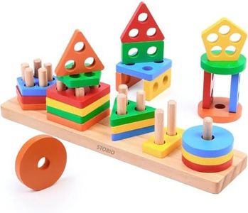 Storio Wooden Building Blocks Safe to Play Angle Geometric Shape Sorter Blocks,Sorting&Stacking Toys for Toddlers and Kids,Color Stacker Educational Learning Toy for 1 2 3 Years Old Unisex,21 Piece