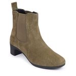 FAUSTO FST KI-261 OLIVE-37 Women's Olive Flared Heel High Ankle Suede Leather Classic Winter Chelsea Boots (4 UK)