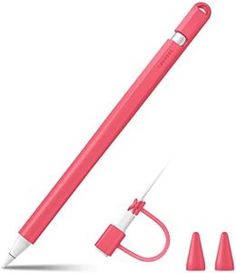 Fintie Silicone Sleeve Compatible with Apple Pencil 1st Generation, Ultra Light Pen Skin Case Cover Soft Protective Pencil Grip Holder with 2 Nib Covers & Cable Adapter Tether, Watermelon