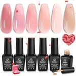 Beetles Gel Nail Polish Kit, 6 Colors Jelly Gel Polish Nude Pink Color Gel Neutral Nail Art Design Translucent Gel Nail Kits Soak Off Nail Lamp Cured Nail Manicure DIY Home Gifts for Women