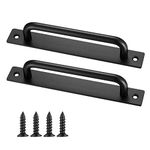 Aoyfuwell2 Pcs Door Pulls Handles, Black Sliding Grab Bar Doors Handles, Pull Push Door Handles, Kitchen Furniture Garden Barn Shed Garage Cabinet Closet Gate Door Handles with Aluminium Backplate