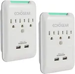 ECHOGEAR Outlet Extender Multiplug 2 Pack with 3 AC Outlets & 2 USB Ports – Low Profile Design Sits Just 1.1" from Wall - Protects Your Gear with 540 Joules of Surge Protection