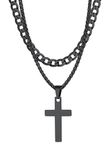 Mens Womens Cross Necklace, Sturdy Stainless Steel Cross Necklace for Guys, Double Layered 6MM Miami Cuban Link Chains for Male