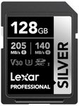 Lexar 128GB Professional Silver SDXC Memory Card, UHS-I, C10, U3, V30, 4K Video, Up to 205/140 MB/s Read/Write, for Professional Photographer, Videographer, Enthusiast (LSDSILV128G-BNNNU)