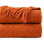 BATTILO HOME Orange Throw Blankets for Couch, Knitted Orange Blanket with Tassels, Super Soft Warm Decorative Fall Blanket for Bed Sofa Cover Living Room, 60"x80"