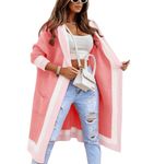 chouyatou Women's Color Block Vertical Striped Open Front Oversized Hooded Long Cardigan Sweaters with Pockets, Pink, Medium